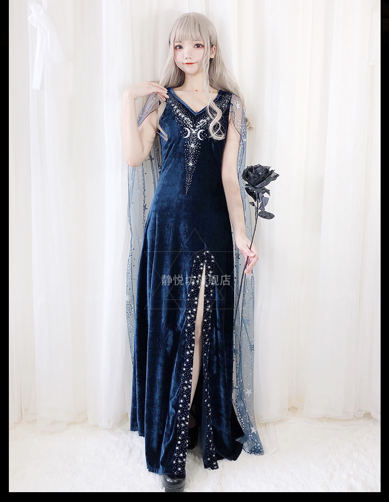 Queen Starry Halloween Goddess Costume Witch Vampire Fortuneteller Masquerade Dress - 10
