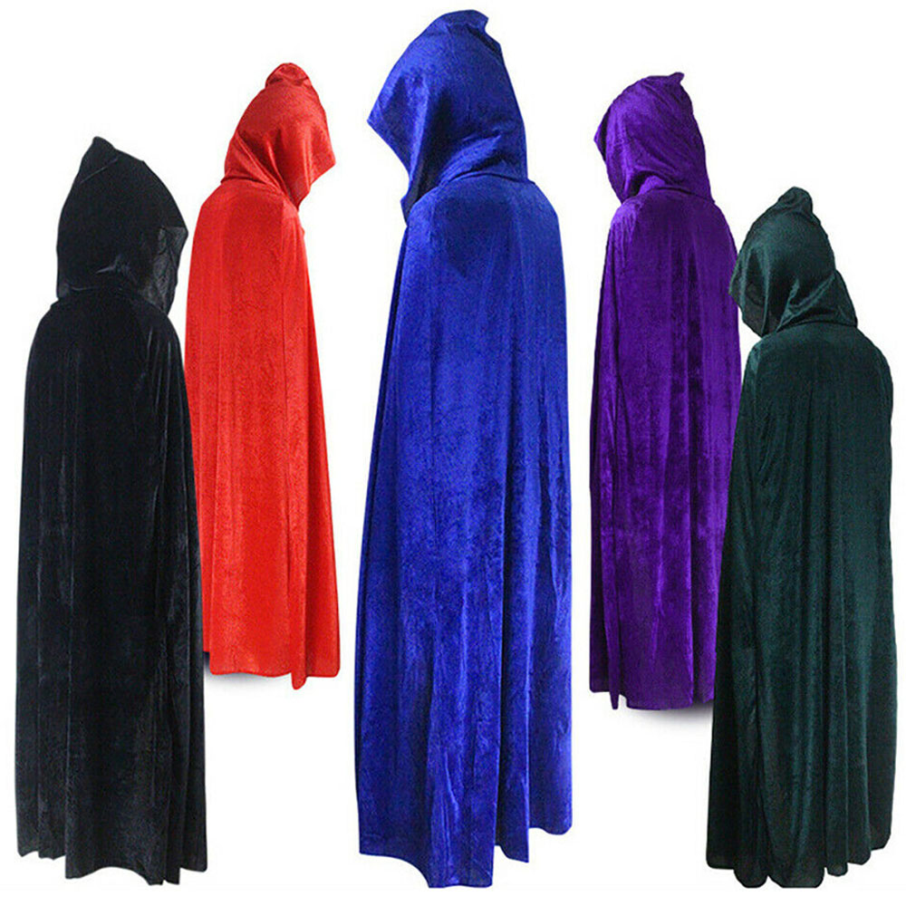 Velvet Hooded Cloak Adult Medieval Wiccan Vampire Halloween Costume 5 Colors - 9