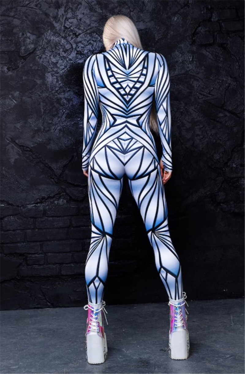 Womens Sexy Gothic Punk Robot Jumpsuit Halloween Techinspired Catsuit - 24