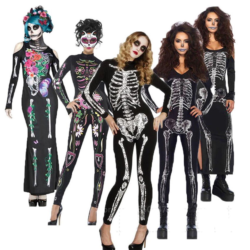 Womens Day Of The Dead Skeleton Halloween Costume Jumpsuit Witch Vampire - 15