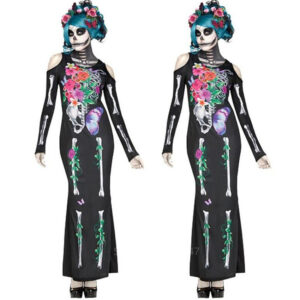 Womens Day Of The Dead Skeleton Halloween Costume Jumpsuit Witch Vampire - 4