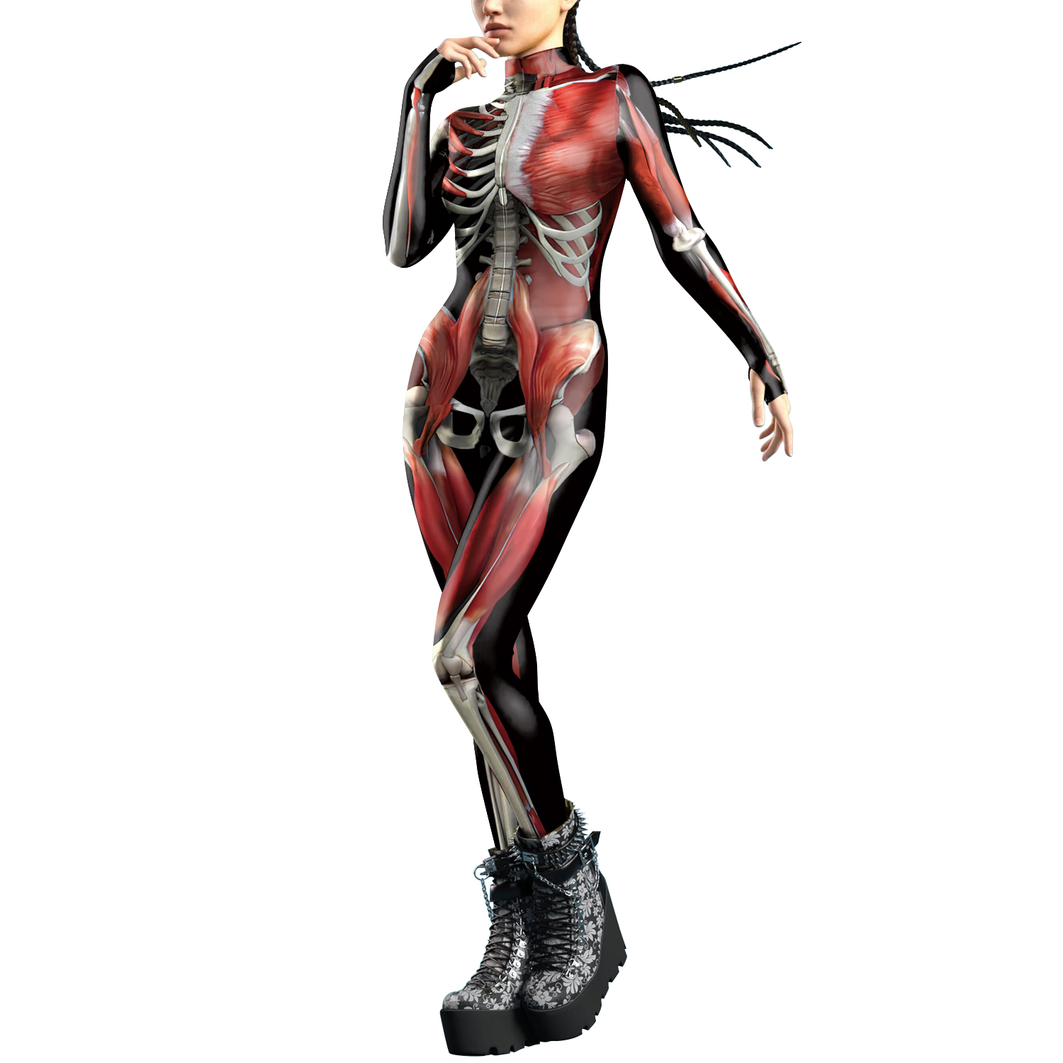 Vipfashion Halloween Skeleton Catsuit Pinkgreen Zentai Party Costume For Women - 26
