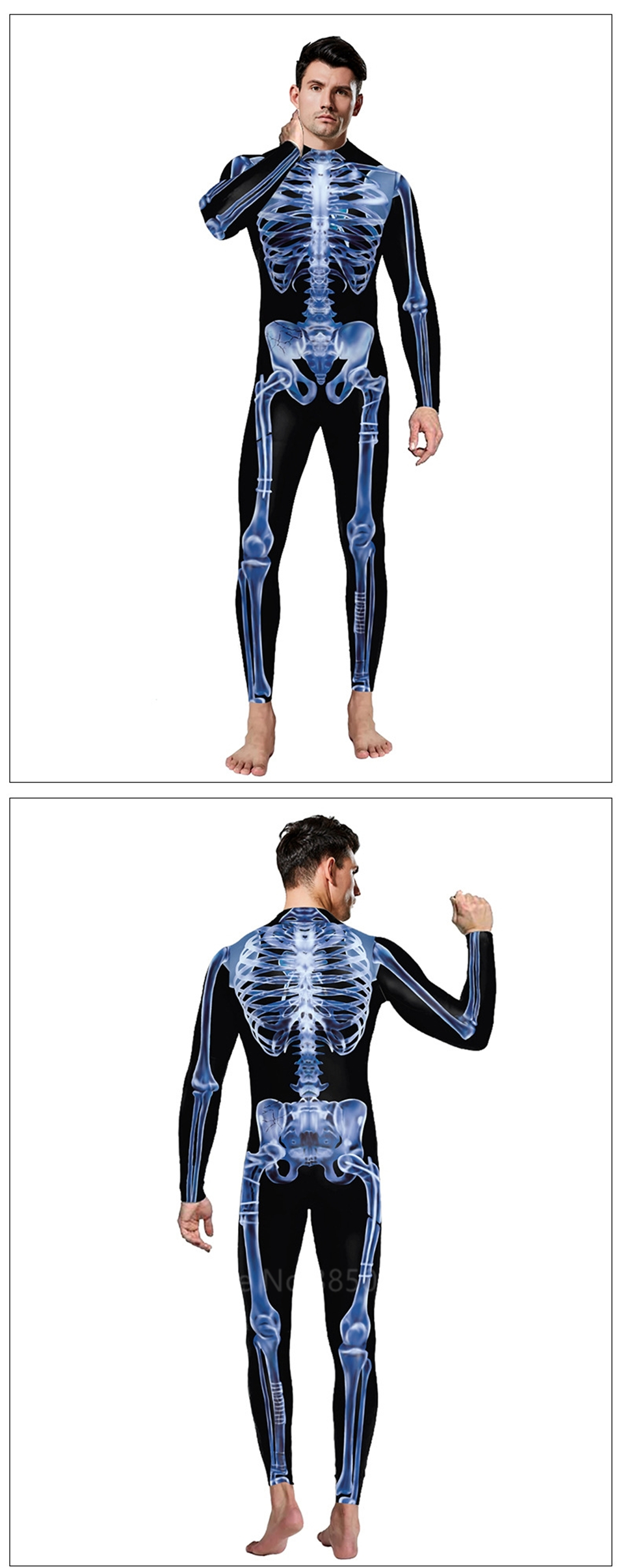 Plus Size Skeleton Horror Halloween Costume Vampire Jumpsuit For Menwomen - 10