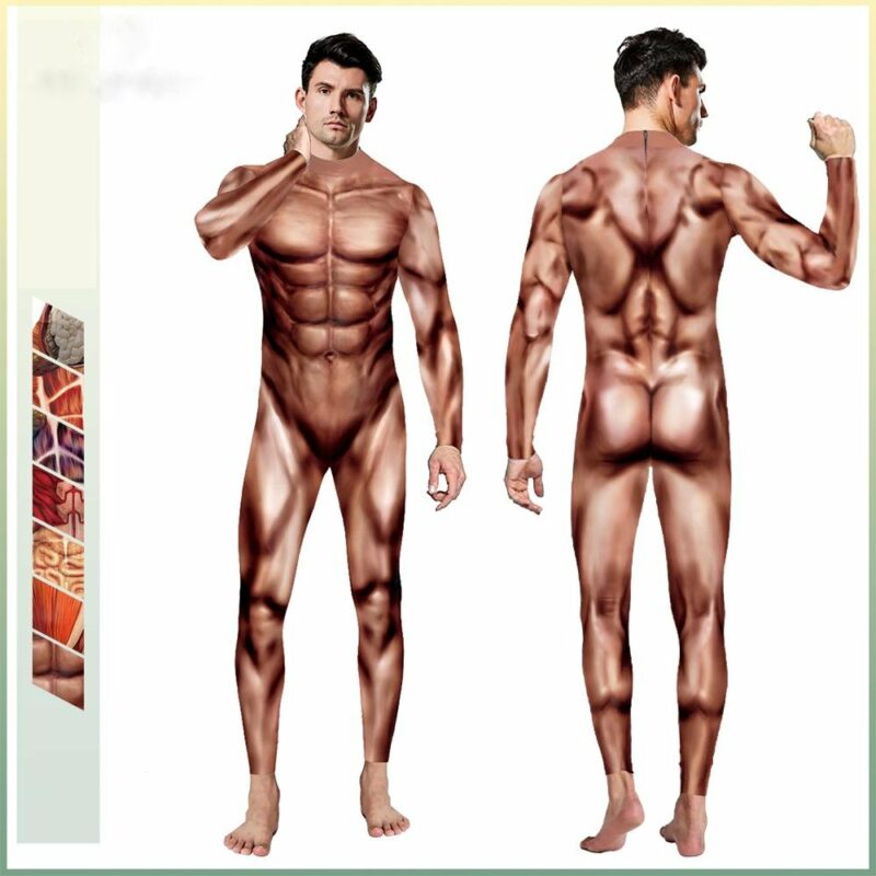 Mens Muscle Suit Halloween Costume Zentai Bodysuit Cosplay Carnival Catsuit - 1