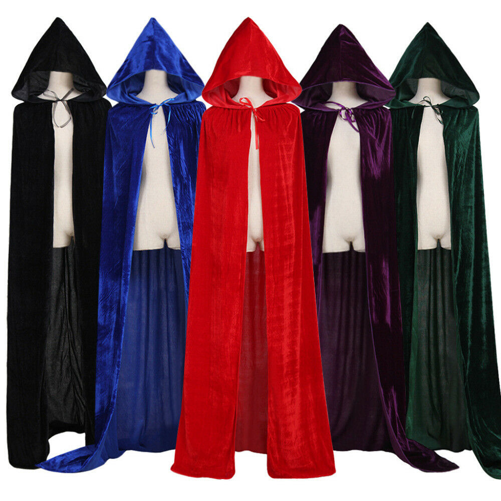 Velvet Hooded Cloak Adult Halloween Medieval Wicca Vampire Costume 5 Colors - 8