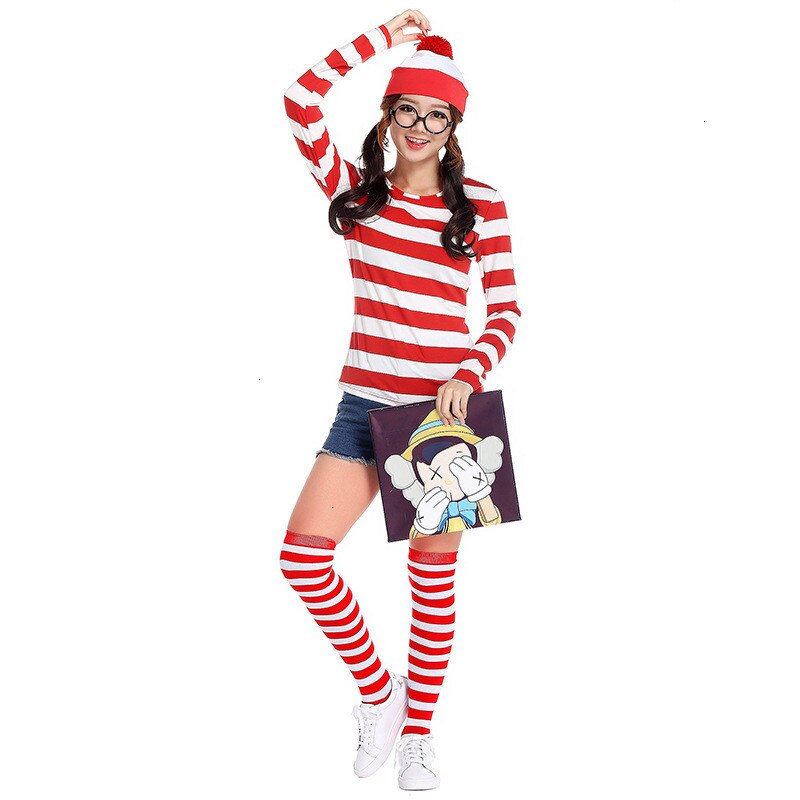 Family Matching Wheres Waldo Costume Kit Stripe Shirt Glasses Hat Sxxl - 15