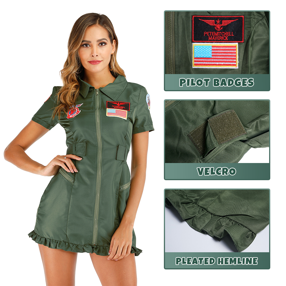 Mens Top Pilot Costume 80s Movie Air Force Halloween Cosplay - 10