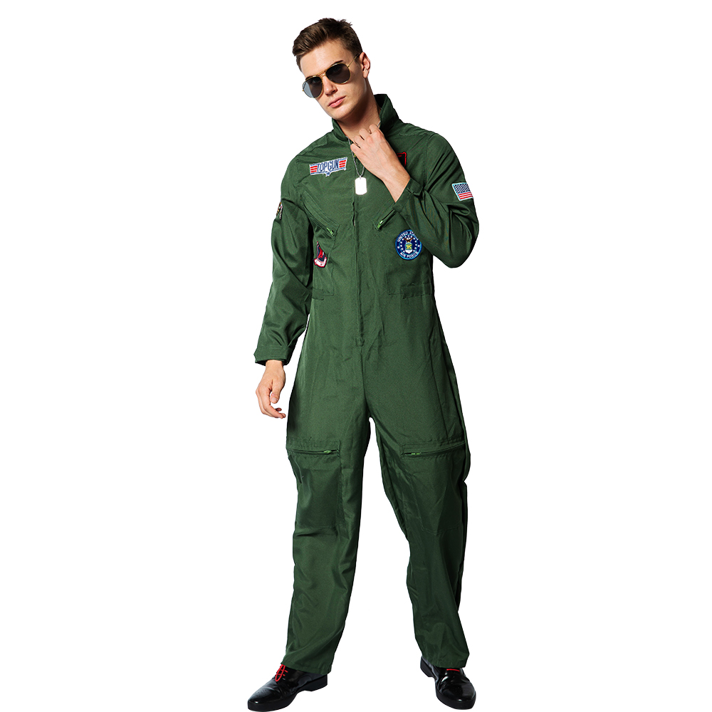 Mens Top Pilot Costume 80s Movie Air Force Halloween Cosplay - 13