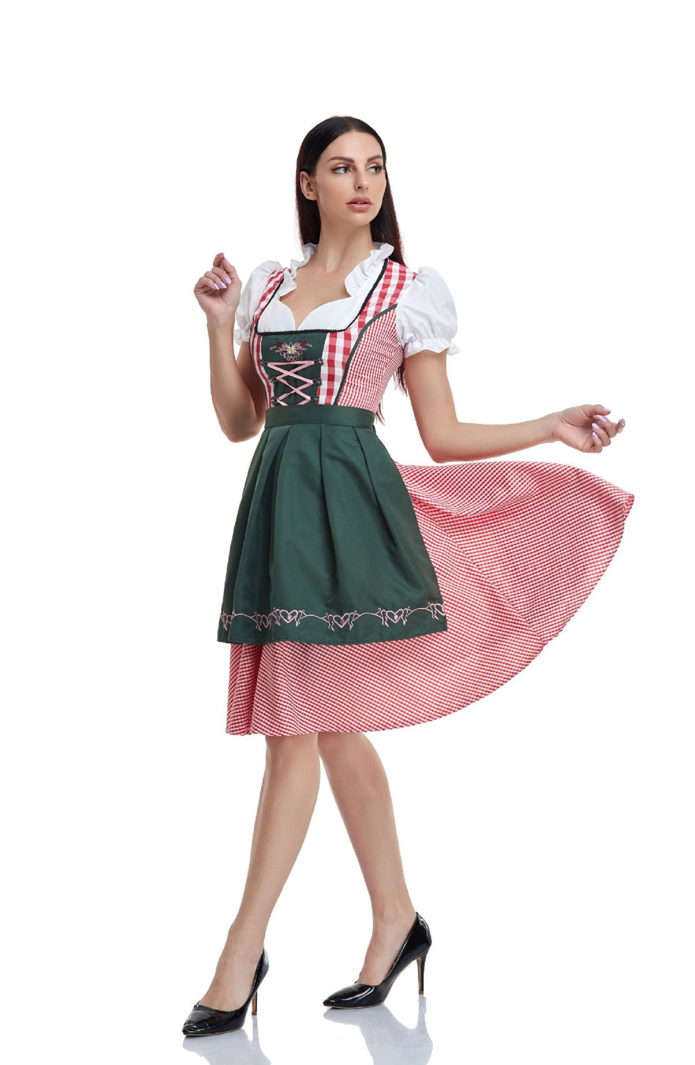 Bavarian Oktoberfest Womens Plaid Dirndl Dress German Beer Maid Costume - 9
