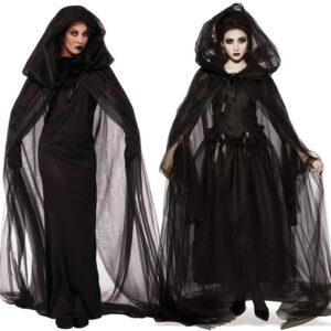 Womens Halloween Witch Vampire Costume Hooded Cape Medieval Ghost Cosplay - 1