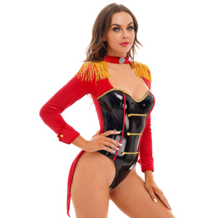 Sexy Womens Lion Tamer Halloween Costume Ringmaster Leotard Bodysuit