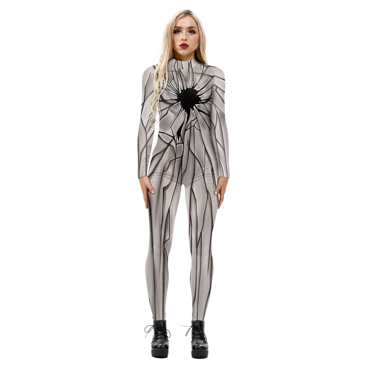 Womens Robot Printed Halloween Costume Vip Fashion Cosplay Jumpsuit Bodysuit - 18