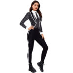 Black White Formal Catsuit With Fake Lapel Tie For Cosplay Parties - 3