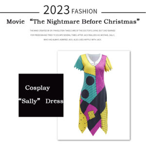 Sally Halloween Costume Womens Skeleton Zombie Cosplay Dress With Short Sleeves - 2