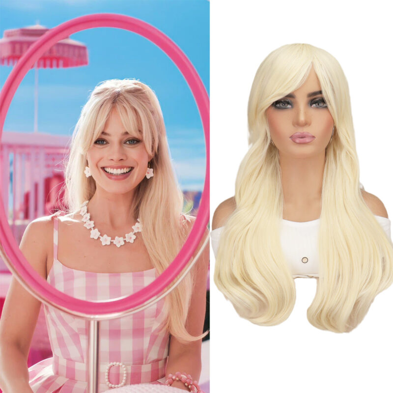 Margot Robbie Cosplay Wig Curly Blonde Adult Womens Halloween Costume Accessory - 1