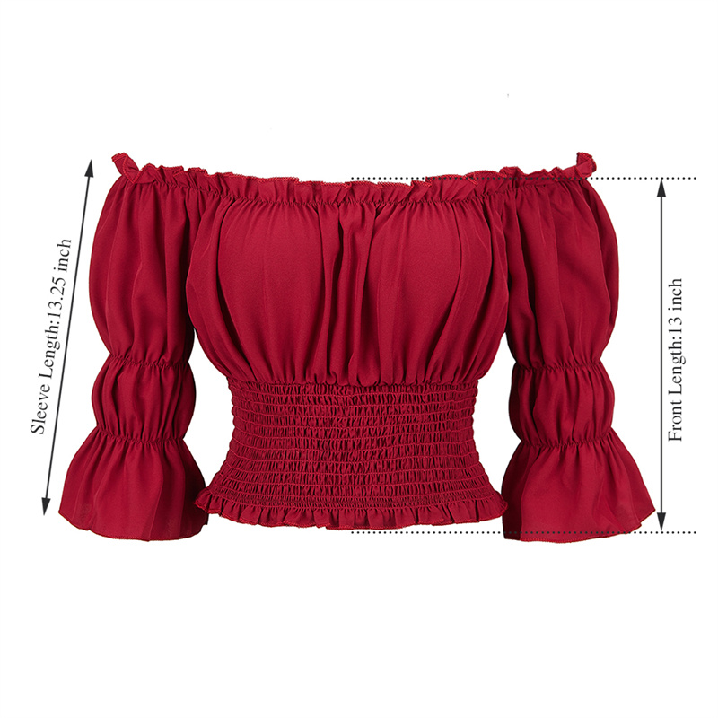 Plus Size Steampunk Offshoulder Ruffle Crop Top Renaissance Peasant Blouse - 21