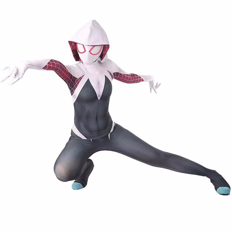 Cafele Spider Gwen Cosplay Costume Detachable Mask Women Kids Halloween Jumpsuits - 11