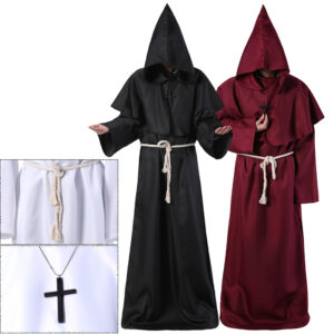 Medieval Wizard Costume Hooded Monk Robe Halloween Cosplay Priest Christian Outfit - 1