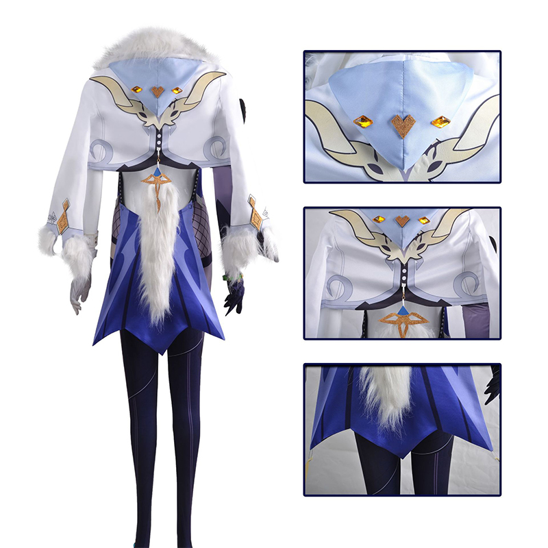 Genshin Impact Yelan Cosplay Costume Set Jumpsuit Cloak Wig Womens Halloween Outfit - 13