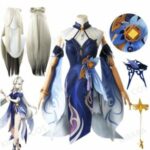 Genshin Impact Ningguang Cosplay Costume Orchid Evening Gown With Wig - 1