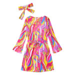 Girls Vintage Shiny Pattern Hiphop Disco Cosplay Dress With Accessories - 4