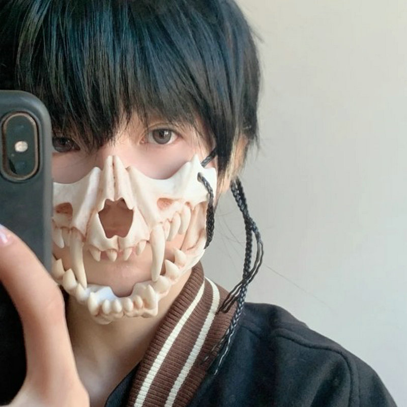 Anime Dragon God Skeleton Half Face Halloween Skull Cosplay Mask - 10