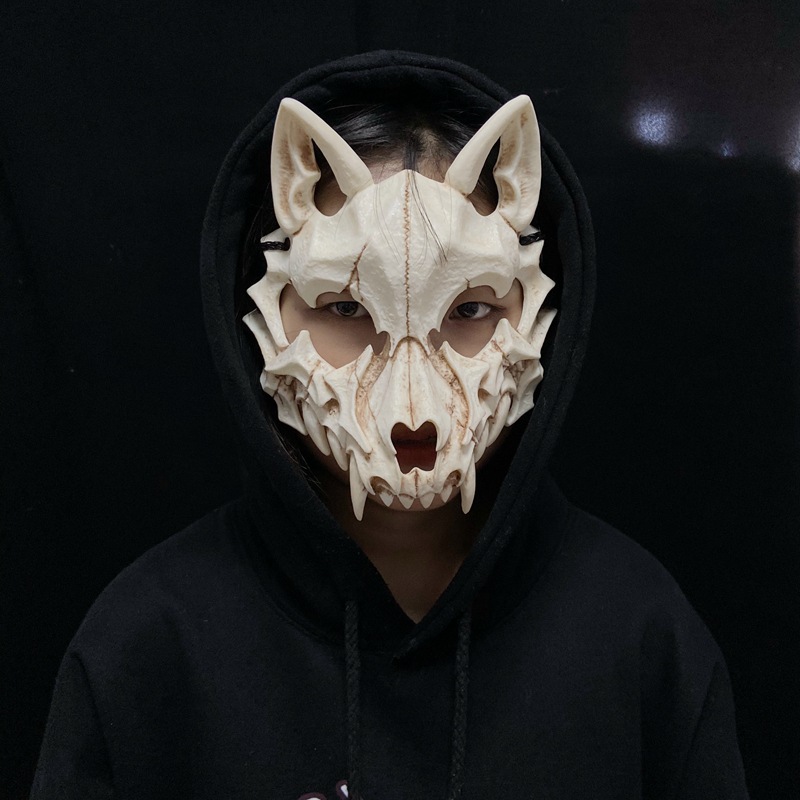 Werewolf Tiger Skull Half Face Halloween Cosplay Mask Party Costume Prop - 8