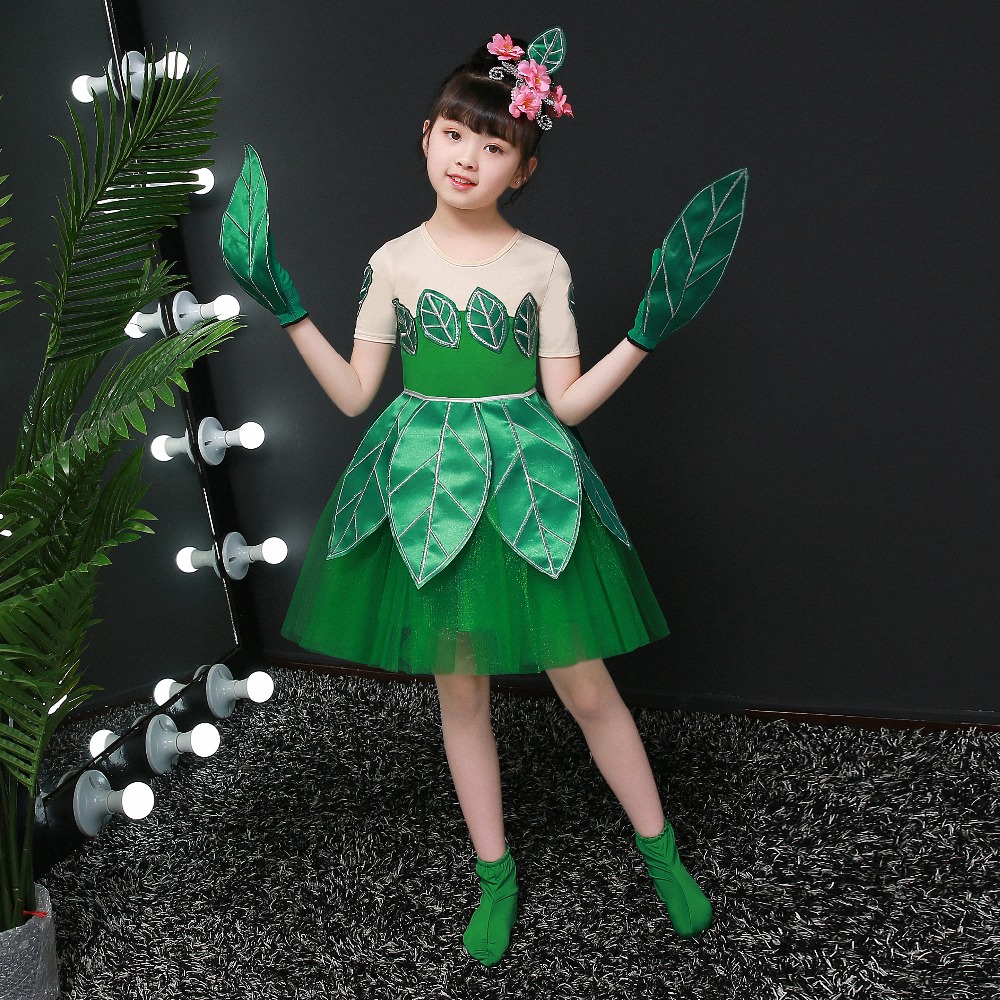 Girls Boys Green Leaf Dance Costume For Botany Cosplay Festival Performance - 7
