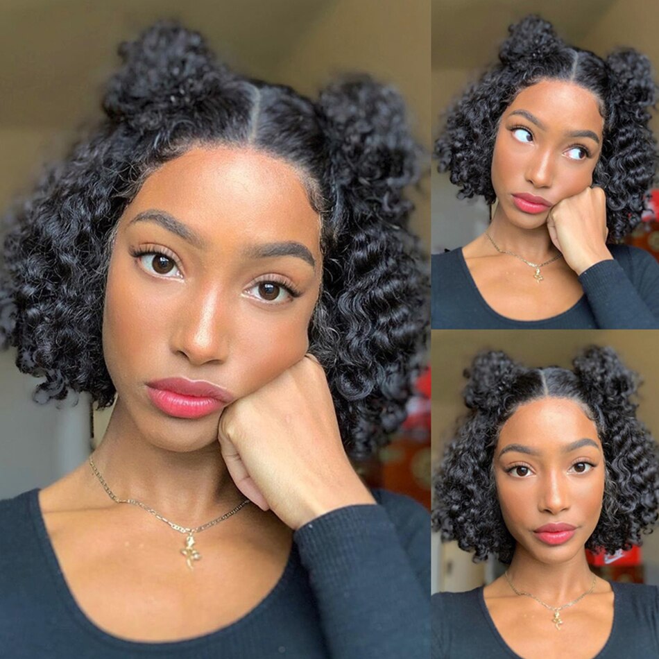 Short Curly Bob Brazilian Remy Lace Front Wigs 816inch Deep Wave - 14
