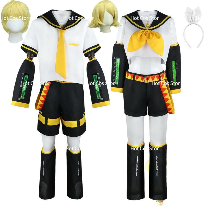 Kagamine Rin Len Anime Cosplay Costume Set With Wig For Halloween - 1
