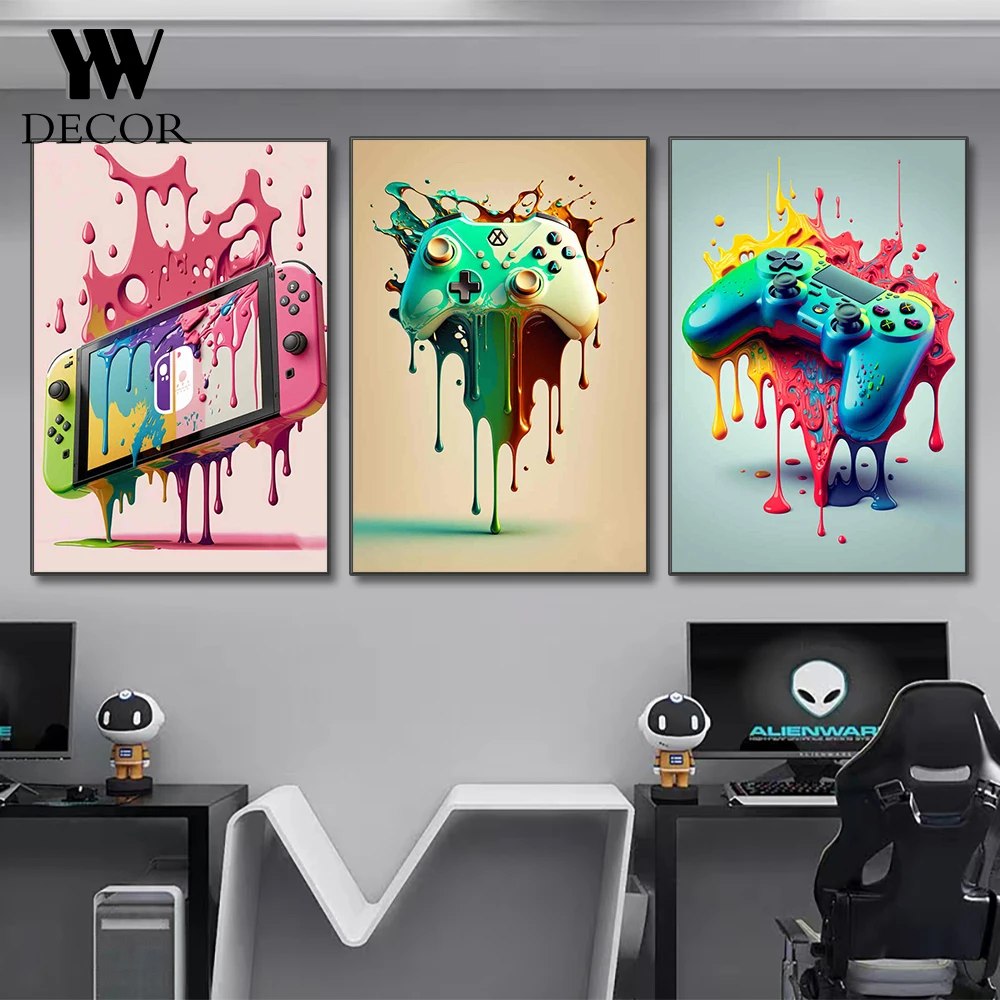 Neon Gamer Controller Abstract Wall Art Canvas For Gaming Room Decor - 10