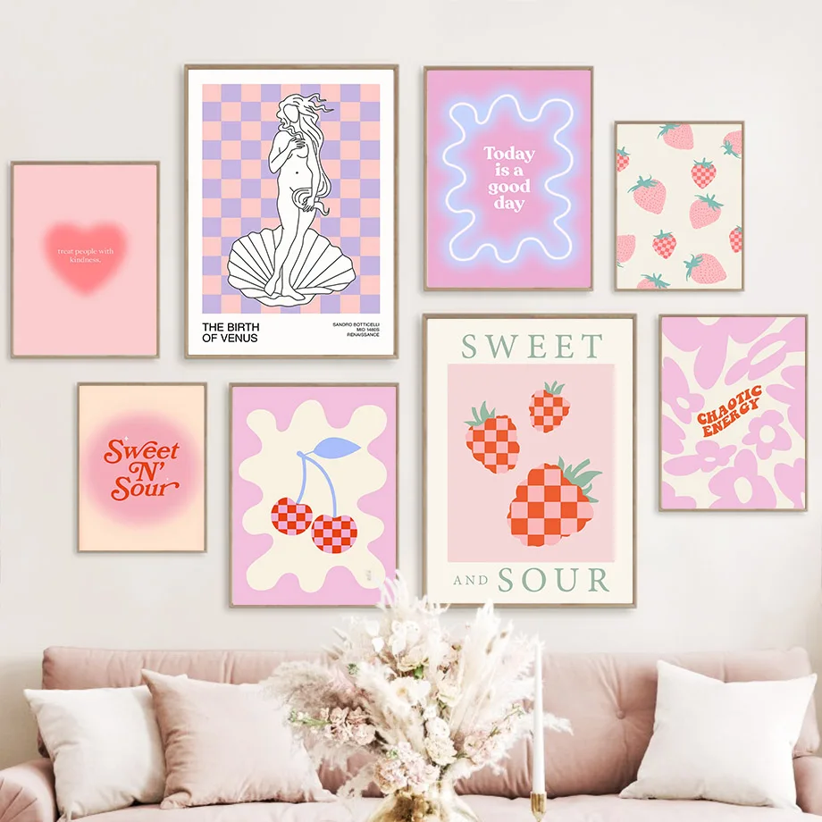 Strawberry Cherry Love Quotes Canvas Wall Art For Home Bedroom Decor - 6
