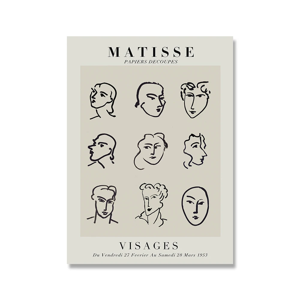 Modern Matisse Abstract Wall Art Canvas Vintage Faces Poster For Home Decor - 13