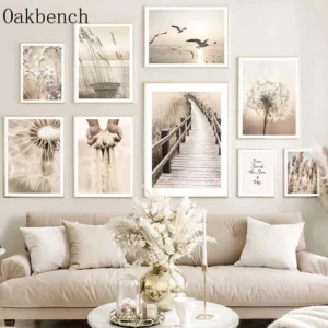 Nordic Beige Landscape Canvas Art Prints Hand Sand Print Home Decor - 1