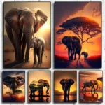 African Sunset Elephant Canvas Art Abstract Wildlife Wall Decor For Home - 1