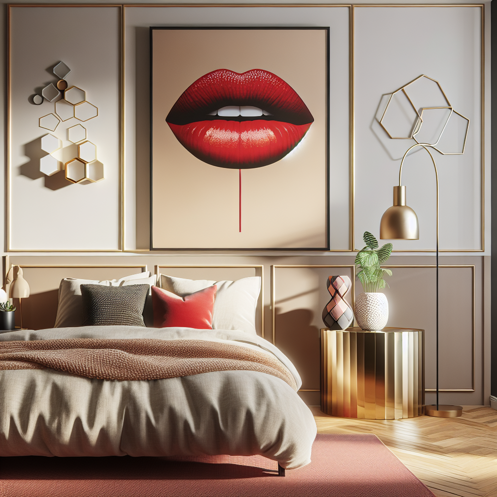 Transforming Bedroom Ambiance with Eye-Catching Red Lips Artwork  